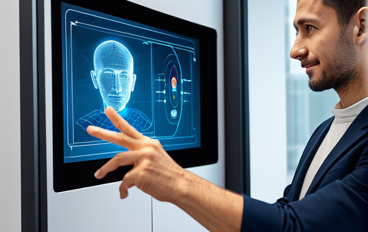 A focused professional, in a modest business casual outfit, interacting with a transparent holographic display in a high-tech modern office environment. The person's hand is performing a gesture, and the holographic interface responds with elegant, subtle predictive visual feedback, like a soft glow around a selectable icon, followed by clear reactive feedback, such as a smooth animation confirming selection. The scene emphasizes seamless human-computer interaction, showcasing the magic of making invisible gestures visible through intuitive design. The subject is fully clothed, appropriate attire, safe for work, perfect anatomy, correct proportions, well-formed hands, proper finger count, natural body proportions, professional photography, high quality, appropriate content, family-friendly.