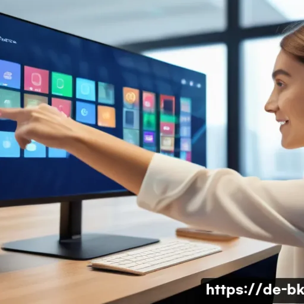 제스처 기반 인터페이스의 생산성 향상 방법 - A modern office environment with diverse professionals using natural hand gestures to control multip...